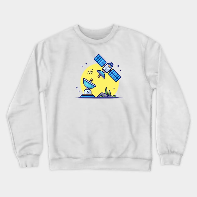 Flying Satellite with Antenna Space Cartoon Vector Icon Illustration Crewneck Sweatshirt by Catalyst Labs